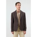Antioch Kahve Keten Karışımlı Balıksırtı Desenli Erkek Blazer Ceket - XL
