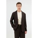 Antioch Kahve Keten Karışımlı Erkek Blazer Ceket - S