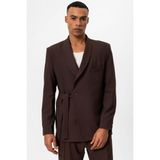 Antioch Kahve Kruvaze Kapama Kuşaklı Erkek Blazer Ceket - XL