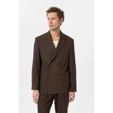 Antioch Kahve Relax Fit Keten Karışımlı Erkek Blazer Ceket - S