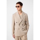 Antioch Koyu Bej Relax Fit Kruvaze Erkek Blazer Ceket - M