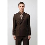 Antioch Koyu Kahve Kruvaze Relaxed Fit Erkek Blazer Ceket - M