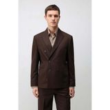 Antioch Koyu Kahve Kruvaze Relaxed Fit Erkek Blazer Ceket
