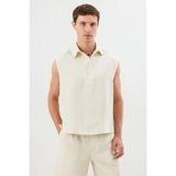 Antioch Krem Lyocell Karışımlı Crop Fit Kolsuz Erkek Gömlek
