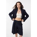 Antioch Lacivert Relax Fit Düğmesiz Crop Kadın Blazer Ceket