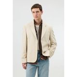 Antioch Natur Keten Karışımlı Balıksırtı Desenli Erkek Blazer Ceket - Natür