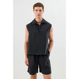 Antioch Siyah Lyocell Karışımlı Crop Fit Kolsuz Erkek Gömlek