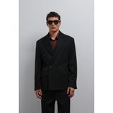 Antioch Siyah Relax Fit Kruvaze Erkek Blazer Ceket - M