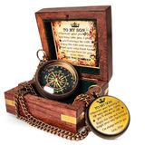 ANTIQUANA Ahşap Kutulu Oğluma Pusula - Anneden Oğluma Pusula - Babadan Oğluma Hediyeler- Torunuma - Oğul Doğum Günü, Vaftiz, Mezuniyet, Onay, Komünyon Pusulası için Mezuniyet Günü Hediyeleri