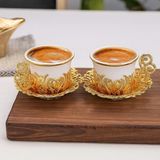 Antique Touch Iki Kişilik Türk Kahvesi Takımı , 2 Altın Kaplama Porselen Fincan, Altın - Gold - Beyaz