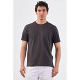 Antrasit Bisiklet Yaka Pamuklu Düz Renk Slim Fit Erkek T-shirt - 3XL