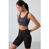 Antrasit Çapraz Sırt Detaylı Slim Fit U Yaka Pedli Kadın Spor Büstiyer - 97121
