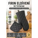 Antrasit Fırın Eldiveni Ve Tutacak Seti Isıya Dayanıklı Kapitone Mutfak Eldiveni Fırın Tutacağı Gri Renk.