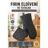 Antrasit Fırın Eldiveni Ve Tutacak Seti Isıya Dayanıklı Kapitone Mutfak Eldiveni Fırın Tutacağı Gri Renk.