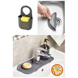 Antrasit Gri Su Tutucu Musluk Matı + Lavabo Süzgeci + Askılı Bulaşık Süngeri Düzenleyici 3 Lü Set Si