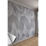 Antrasit Gri Tropikal Yaprak Desenli Tekstil Duvar Kağıdı, 400 x 280