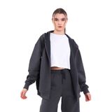 Antrasit Kanguru Cepli Kapüşonlu Fermuarlı Oversize Kadın Sweatshirt CMRB73-Antrasit 2XL