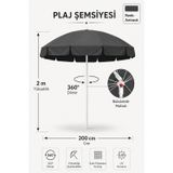 Antrasit Plaj Şemsiyesi 200 Cm Çap/10 Telli, Eğim Verilebilir