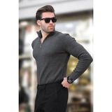 Antrasit Polo Yaka Fermuar Detaylı Uzun Kollu Erkek Kazak 7282 - 2XL