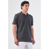 Antrasit Polo Yaka Pamuklu Düz Renk Slim Fit Erkek T-shirt - 2XL