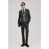 Antrasit Slim Fit Kırlangıç Yaka Yelekli Kombinli Takım Elbise