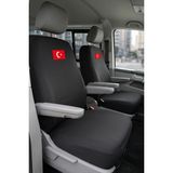 Antwax Volkswagen Transporter 4+1 - Siyah Penye Oto Koltuk Kılıfı - Türk Bayrağı Baskılı