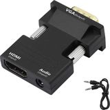 Anunnaki Ses Destekli HDMI (Dişi) To VGA (Erkek) Video Çevirici Dönüştürücü Aux Ses Kablolu - Siyah