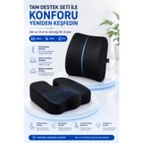 ANVA MED Visco Ortopedik Bel Destek Minderi ve Kuyruk Sokumu Oturma Minderi Seti | Araç, Ofis ve Ev Kullanımına Uygun Ergonomik Minder Takımı