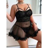Anwella Büyük Beden Siyah Gecelik Takımı – Tanga Dahil - 4XL