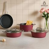 Anyolin 7 Parça Titanyum Kaplama Tencere Tava Seti (Bordo) - 20-24-26-26 cm