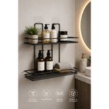 ANZA HOME Ömür Boyu Paslanmaz Yapışkanlı 2 Katlı Banyo Rafı Duş Şampuanlık Duvar Düzenleyici Organizer