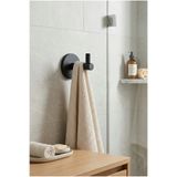 ANZA HOME Siyah Yuvarlak Yapışkanlı Metal Tekli Kanca Bornoz Banyo Askısı