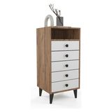 Anzera Paris Şifonyer 5 Çekmeceli 105 cm Yükseklik Atlantik Çam - Beyaz Sade Tasarım