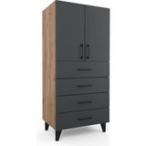 Anzera Rio Modern Tasarımlı Şifonyer 60x43x132,5 cm Atlantik Çam Antrasit 4 Çekmeceli - Atlantik Çam - Antrasit