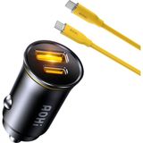 Aohi Araç Içi 2 Portlu 65W Şarj Cihazı, 140W 1m Pd 3.1 480MBPS Süper Hızlı Şarj/data Kablosu Seti - Siyah - Renk