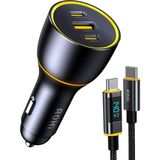 Aohi Araç Içi 3 Portlu 170W Şarj Cihazı, 140W LED Ekranlı Naylon Örgülü Süper Hızlı Şarj Kablosu - Siyah