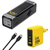 Aohi Black Warrior 25.200 Mah 170W Powerbank, Youth 3 Portlu 100W Şarj Adaptörü Seti - Sarı - Siyah