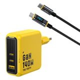 Aohi Youth 140W 3 Portlu Şarj Adaptörü + 140W Led Ekranlı Naylon Örgülü Süper Hızlı Şarj ve Data Kablosu Seti