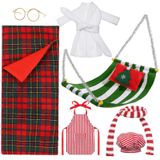 Aoriher 8 Parça Noel Elf Bebek Aksesuar Seti, Noel Uyku Tulumu, Bornoz, Önlük ve Şef Şapkası, Eşarp, Gözlük, Noel Elf Hamak Noel Aksesuarı Bebek Süslemeleri için (Yeşil Çizgili)