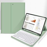 aoub iPad Air 5./4. Nesil 2022/2020 için Kılıf, Stand Folyo Çıkarılabilir Kablosuz Bluetooth Klavye Kılıfı Yumuşak TPU Arka Kılıf, iPad Air 10.9 inç için Kalem Tutuculu, Açık Yeşil