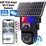 Aov 7/24 Kayıt Özellikli Wi-Fi Solar Kamera Çift Lensli-Hareket Takip-Çakar Led-Siren