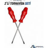 Apeksal 2’li ve 3'lü Seçenekli Tornavida Seti Cr-V 4X125 mm Düz Yıldız Kontrol Kalemi Profesyonel El Aleti - Kırmızı - Düz+Yıldız