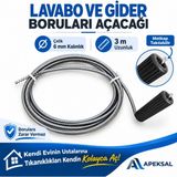 Apeksal Lavabo Gider Boru Açma Spirali 3 Metre Susta Matkap Uyumlu Tıkalı Banyo Mutfak Teli - 2 Adet