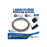 Apeksal Lavabo ve Gider Boru Açma Spirali, 3 Metre, Matkap Uyumlu, Tıkalı Banyo ve Mutfak için