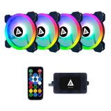 Apevia TL4-RGB Twilight 120 mm Sessiz Çift Halkalı RGB Renk Değiştiren LED Fan, Uzaktan Kumandalı, 28 x LED ve 8 x Titreşim Önleyici Kauçuk Ped (4 parça)