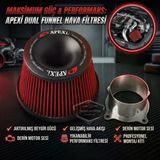 Apexi Universal Performans Ve Ses Arttırıcı Aparatlı Açık Hava Filtresi Seti +6 Hp Dual Funnel Kırmızı 76 Mm