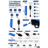 Apexma 3.7 Volt 500 Mah Şarj Edilebilir Şarjlı Pil ve Şarj Kablosu Seti - Kumandalı Araba Ve Şarjlı Oyuncaklarla Uyumlu Batarya ve Şarj Kablosu
