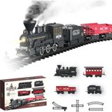 Apexma Oyuncak Işıklı ve Sesli Buhar Atan Retro Model Tren - 25 Parça Raylı Duman Atan Tren Demiryolu Seti - Çok Renkli