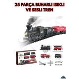 Apexma Oyuncak Işıklı ve Sesli Buhar Atan Retro Model Tren - 25 Parça Raylı Duman Atan Tren Demiryolu Seti