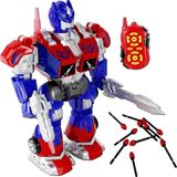 Apexma Oyuncak Uzaktan Kumandalı Full Fonksiyon Sesli Işıklı Müzikli Roket Dart Disk Atan Dev 40 cm Robot - Mavi